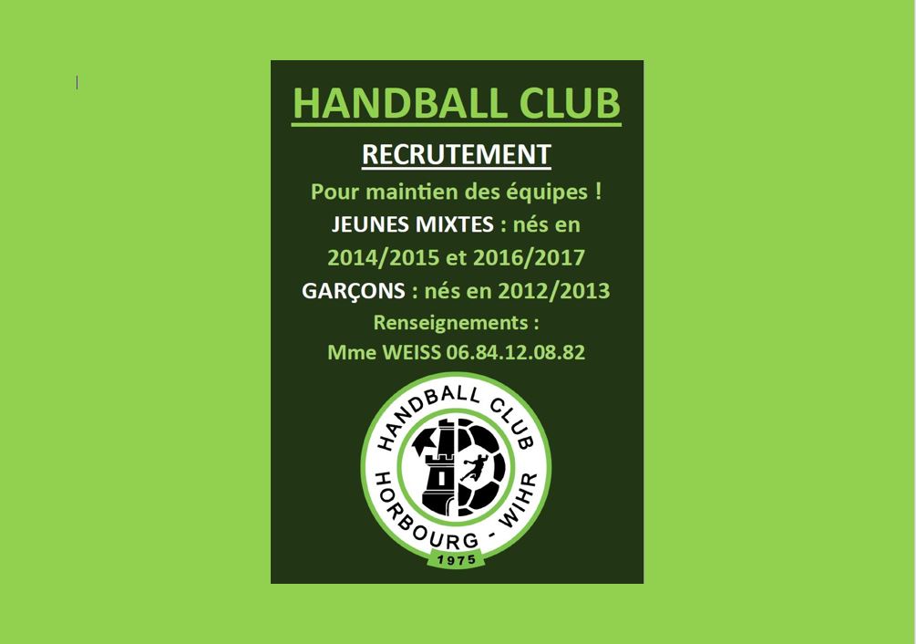 LE HANDBALL CLUB Recrute ! JEUNES MIXTES & GARÇONS