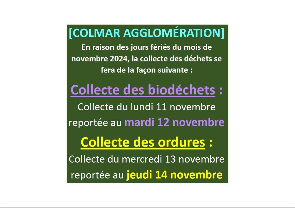 Collecte des déchets – Tournées décalées – novembre 2024