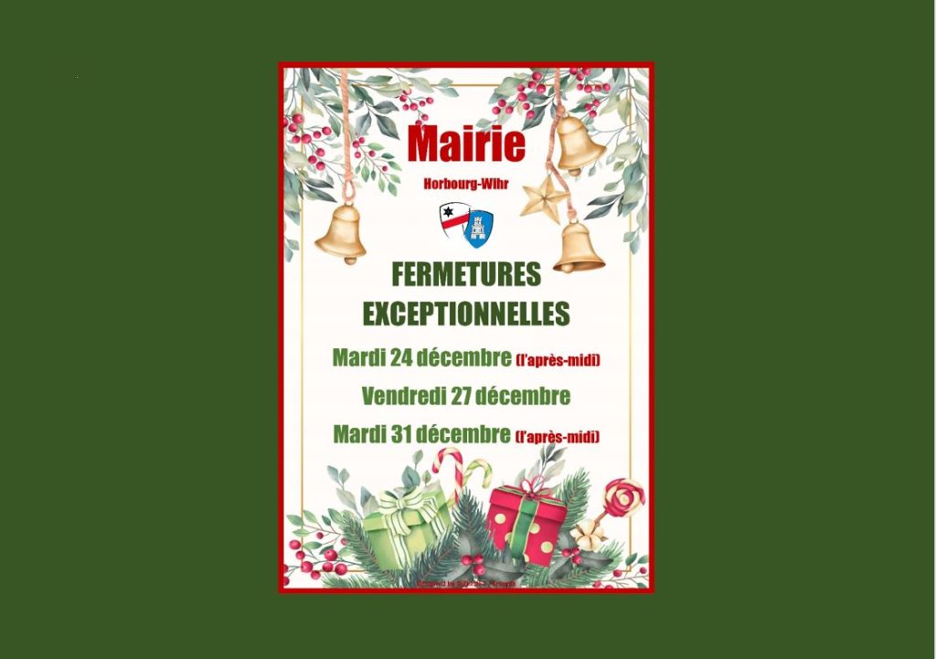 MAIRIE : FERMETURES EXCEPTIONNELLES AU PUBLIC