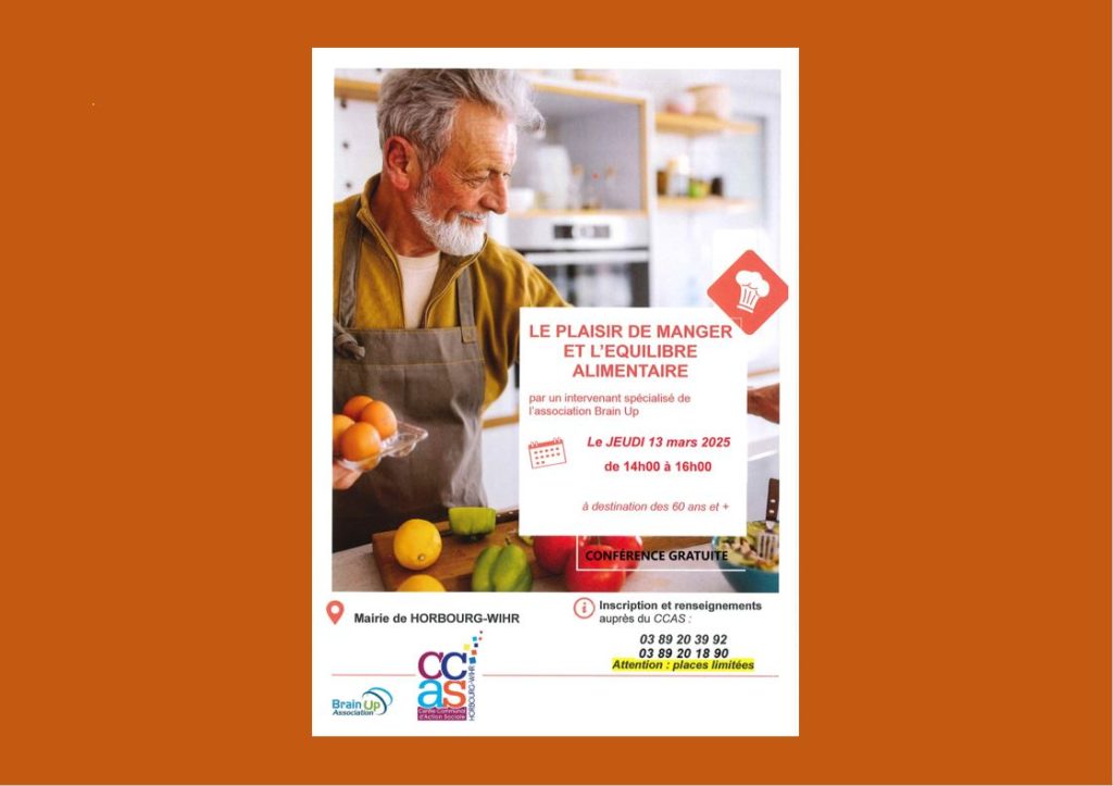 [CCAS] CONFÉRENCE (gratuite) POUR LES 60 ANS ET + « Le plaisir de manger et l’équilibre alimentaire »