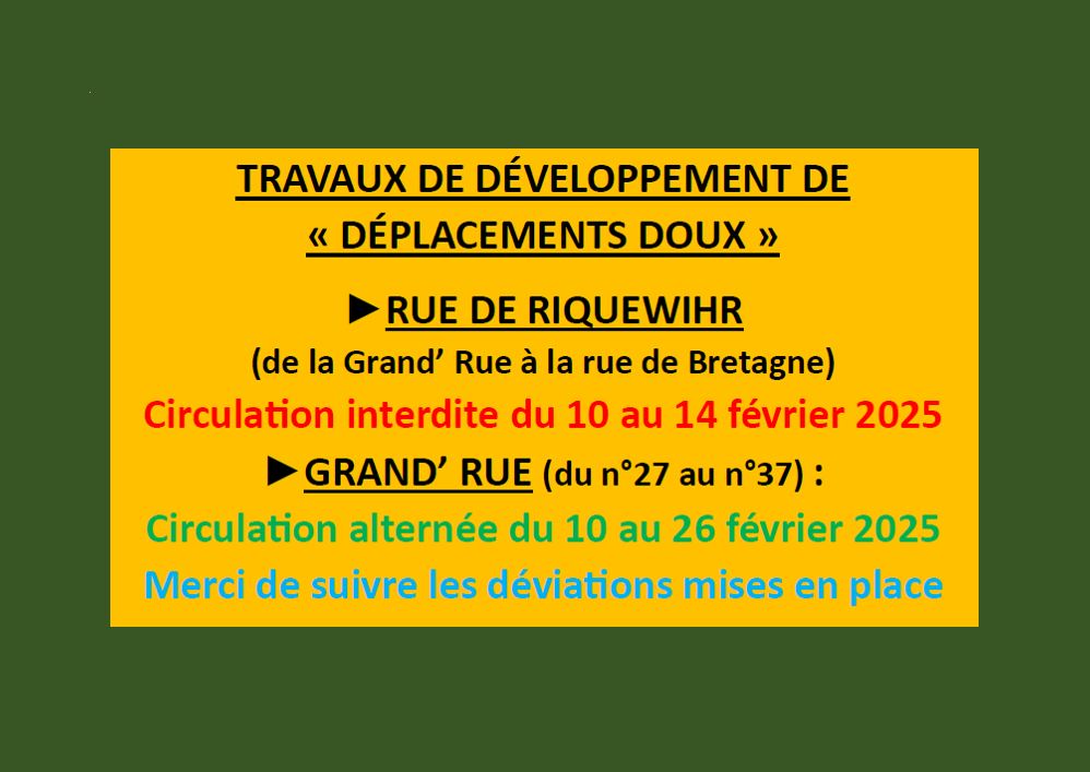 Travaux « déplacements doux » – Restrictions à la circulation du 10 au 26 février 2025